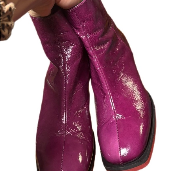 Kanna Made in Spain Purple Patent Leather Gold Heel Ankle Boots - Picture 13 of 16